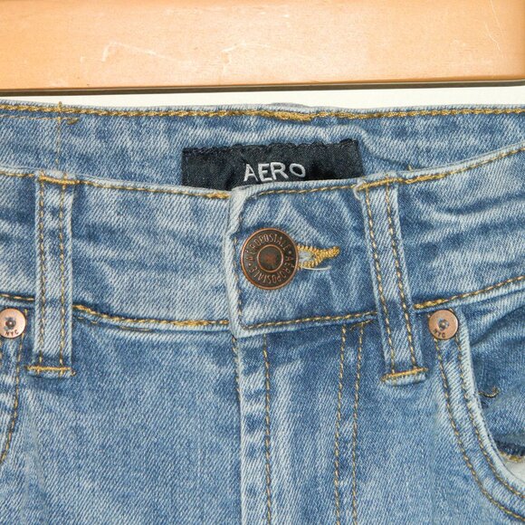 2 fo/$25 AERO Areopostal Men's Unisex Distressed Washed Blue Denim Jeans Size 28 - Picture 6 of 13